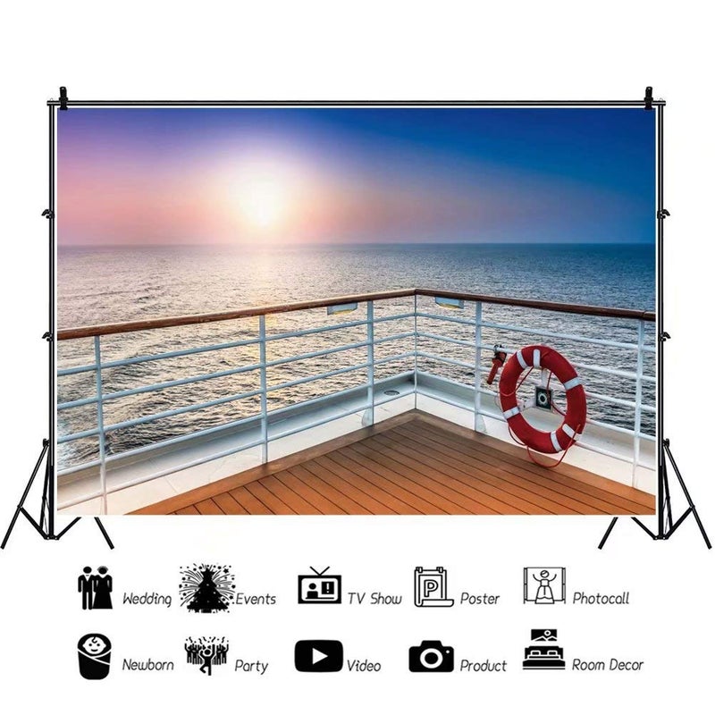 DASHAN 12x8ft Cruise Ship Backdrop Sea Ocean Birthday Party Seawater Sun Cruise Sea Travel Ocean Theme Holiday Portrait Photography Background Kids Adults Marine Sailor YouTube Photo Studio Props - Image 3